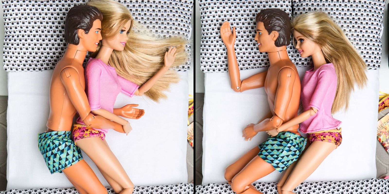 Nude doll lies on partner
